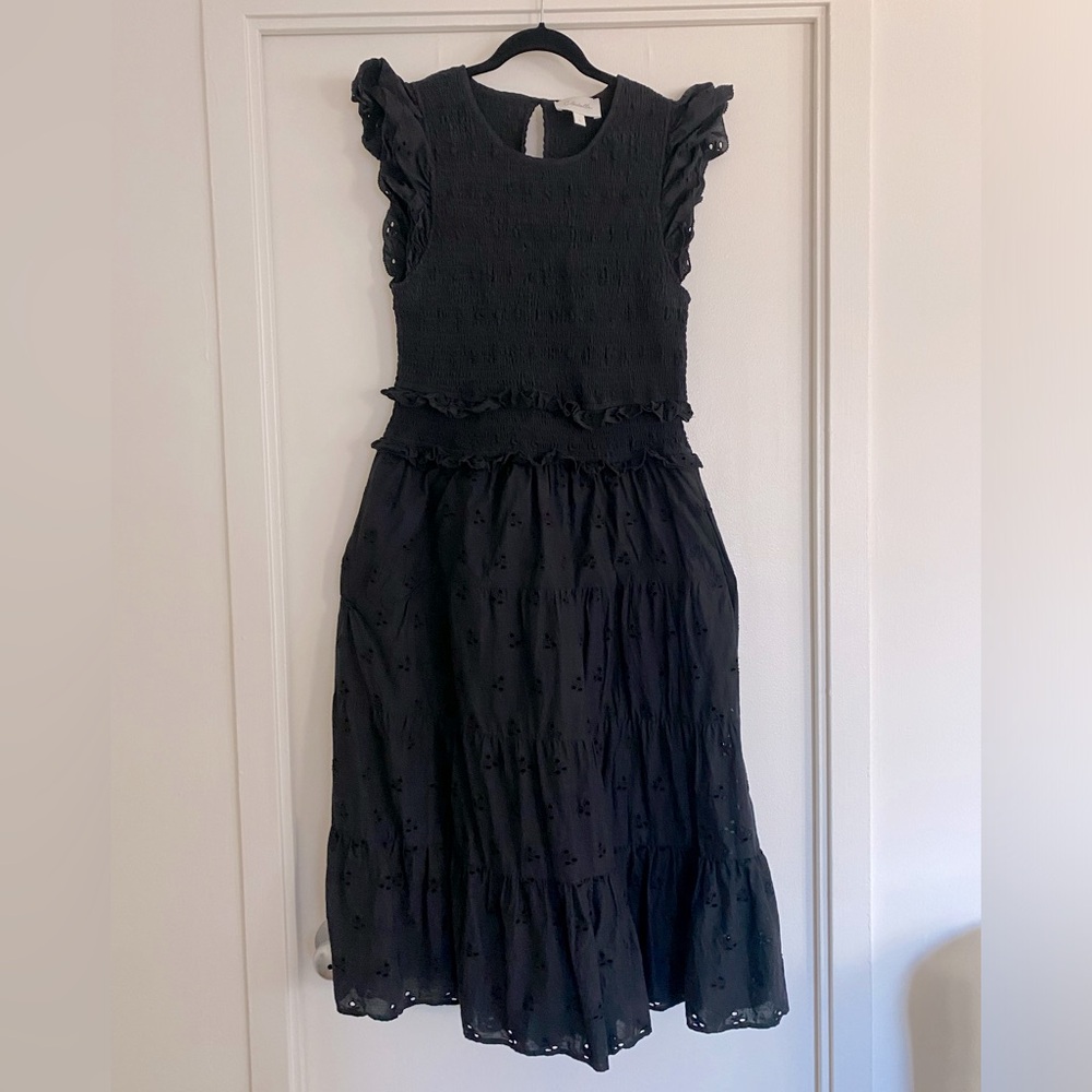 Cleobella black smocked eyelet dress, size L
